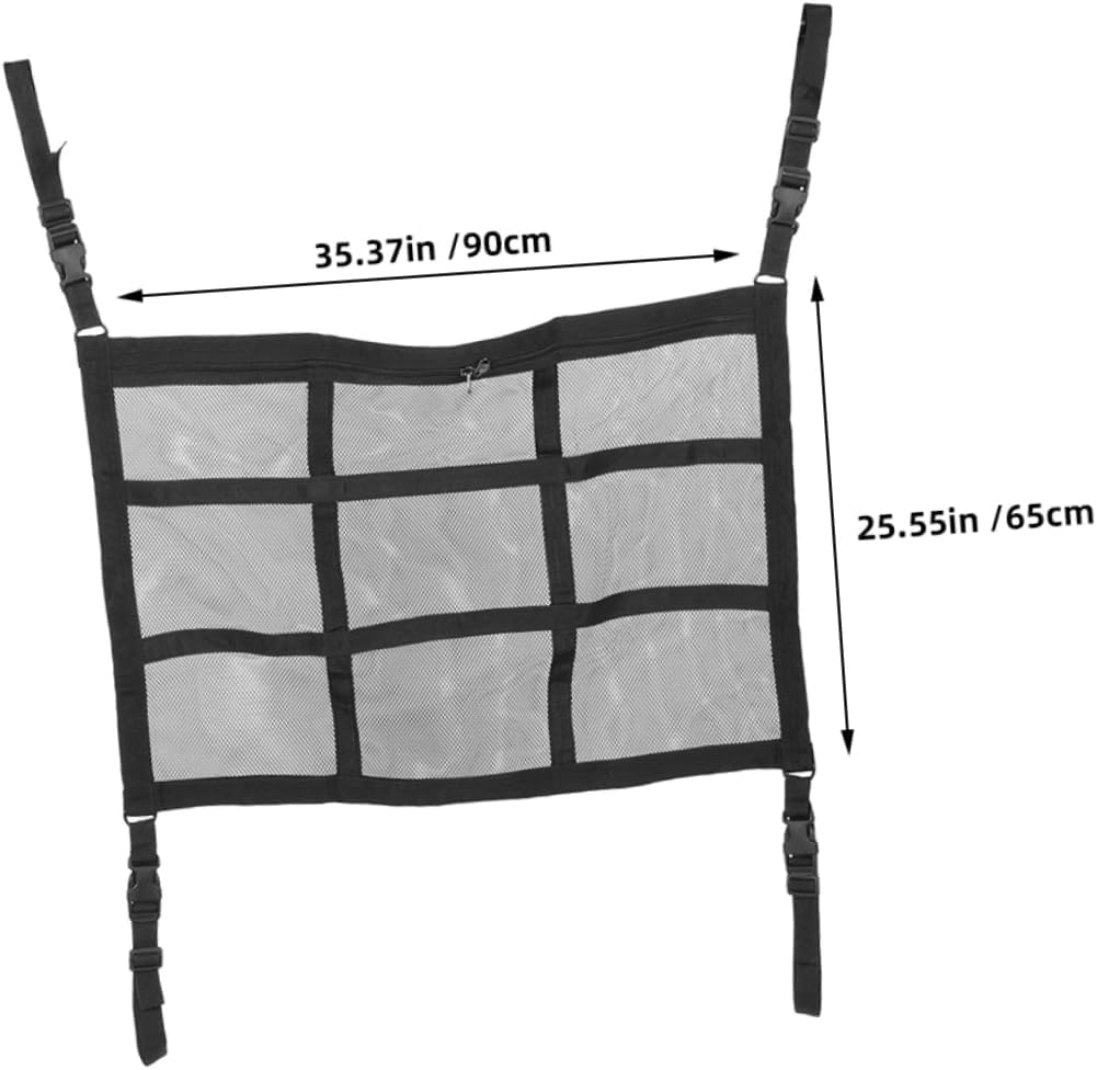 BESTOYARD Car Ceiling Mesh Bag Organizer with Dual Zipper Black Polyester image 2