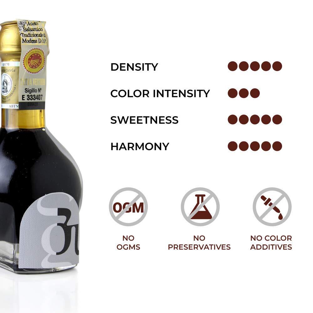 Aceto Balsamico Tradizionale di Modena dop – Extravecchio – invecchiato almeno 24 anni - Biologico, Biodinamico (Demeter), Vegano, Vegetariano, senza OGM – Confezione1 Bottiglia da 100 ml