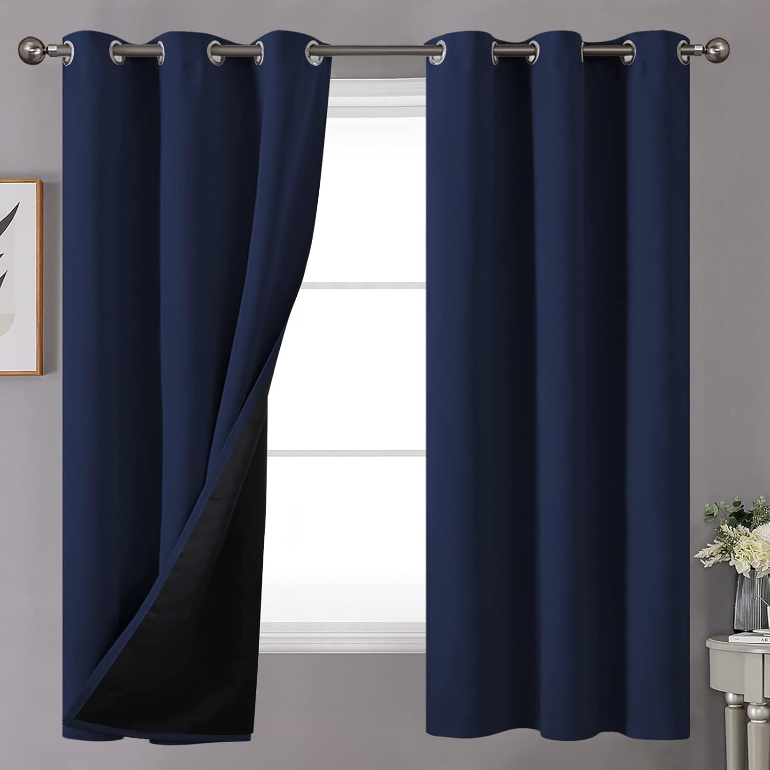 YoungsTex Navy Blue 100% Blackout Curtains for Bedroom Thermal Insulated, Thick Double Layer Grommet Light Blocking Drapes for Living Room Kids Privacy Noise Reduce, 2 Panels, 42 X 63 Inch