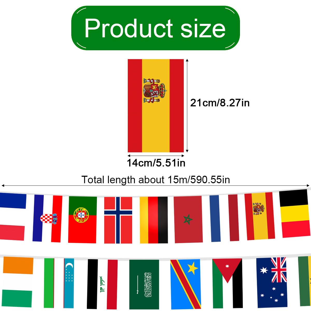 Guirlande de drapeaux wm 2026, 15m wm Drapeau de football, Guirlande 48 Pays drapeaux, Décoration Intérieur Extérieur pour Jardin Bar Restaurant Club (1 Pcs(14x21))