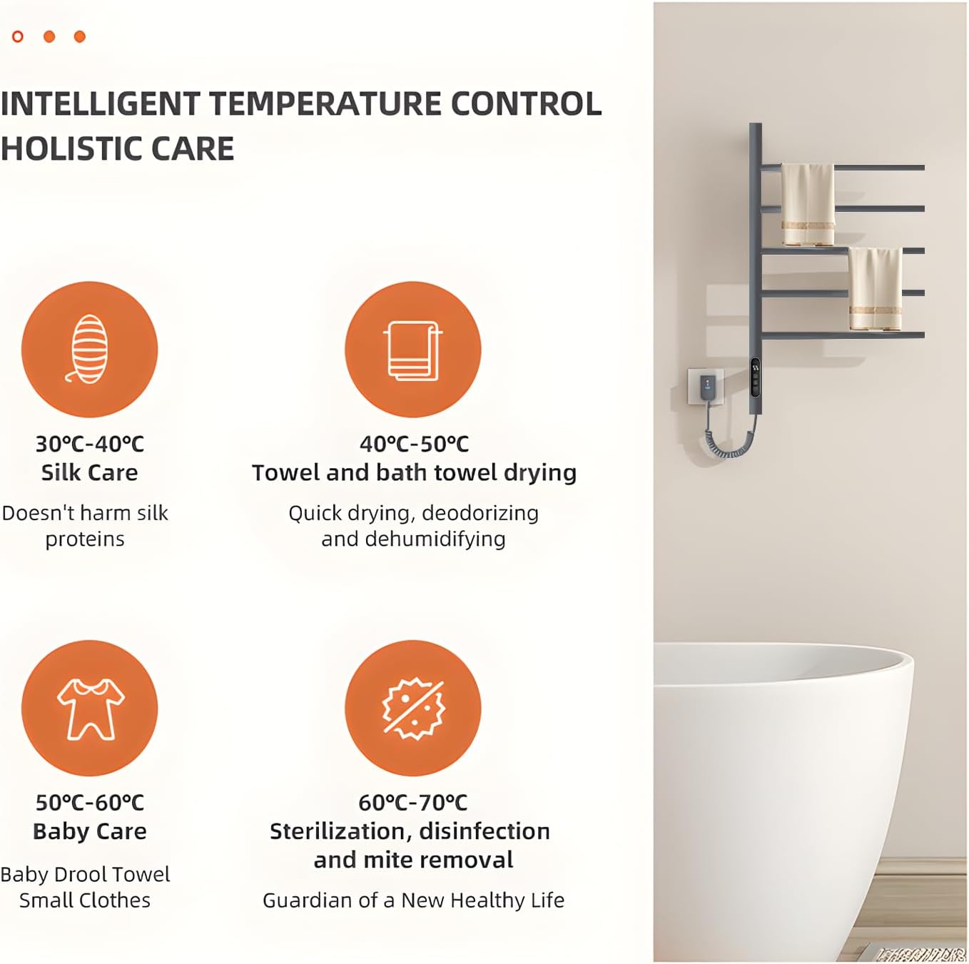 180°Rotation Electric Heated Towel Rack Wall Mounted Towel Warmer Racks 5 Bars Hardwired & Plug-in Hot Towel Rack with 1H-9H Timer for Home Bathroom Salons and Spas (Grey)