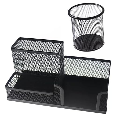 Kit Escritório Porta Treco + Porta Lápis organizador Mesa clip caneta (prata)