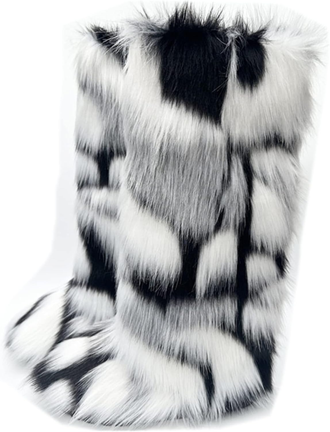 MH Bailment Women's Faux Fur Boots Knee High Fuzzy Fluffy Furry Snow Boots Winter Comfy Plush Warm Snow Bootie Round Toe Suede Fashion Classic Snow Boots Flat Shoes Indoor Outdoor