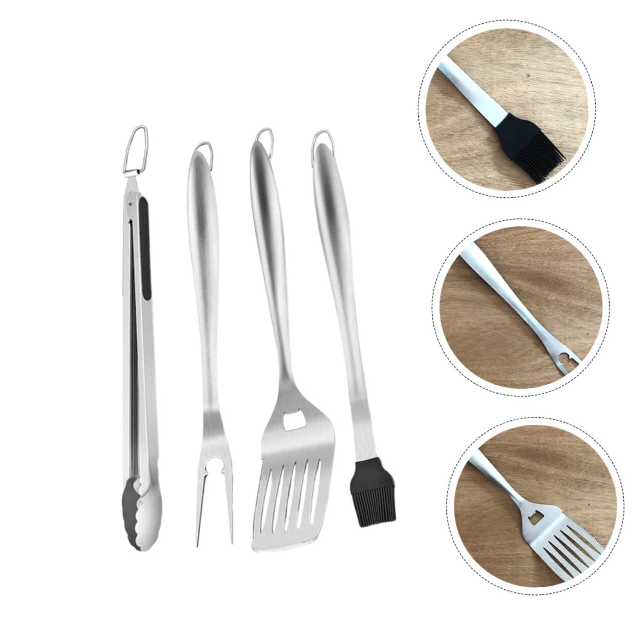 Set Utensili Barbecue Portatile in Acciaio Inox Argento | Riutilizzabile, Facile da Trasportare, per Griglia e Cottura All'aperto