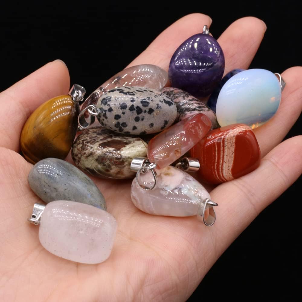 LE SKY 20 Pcs Natural Stone pendnats Irregular Various Energy Healing Crystal Stone Charms for Jewelry Making Necklace Bracelet Accessories - Image 6