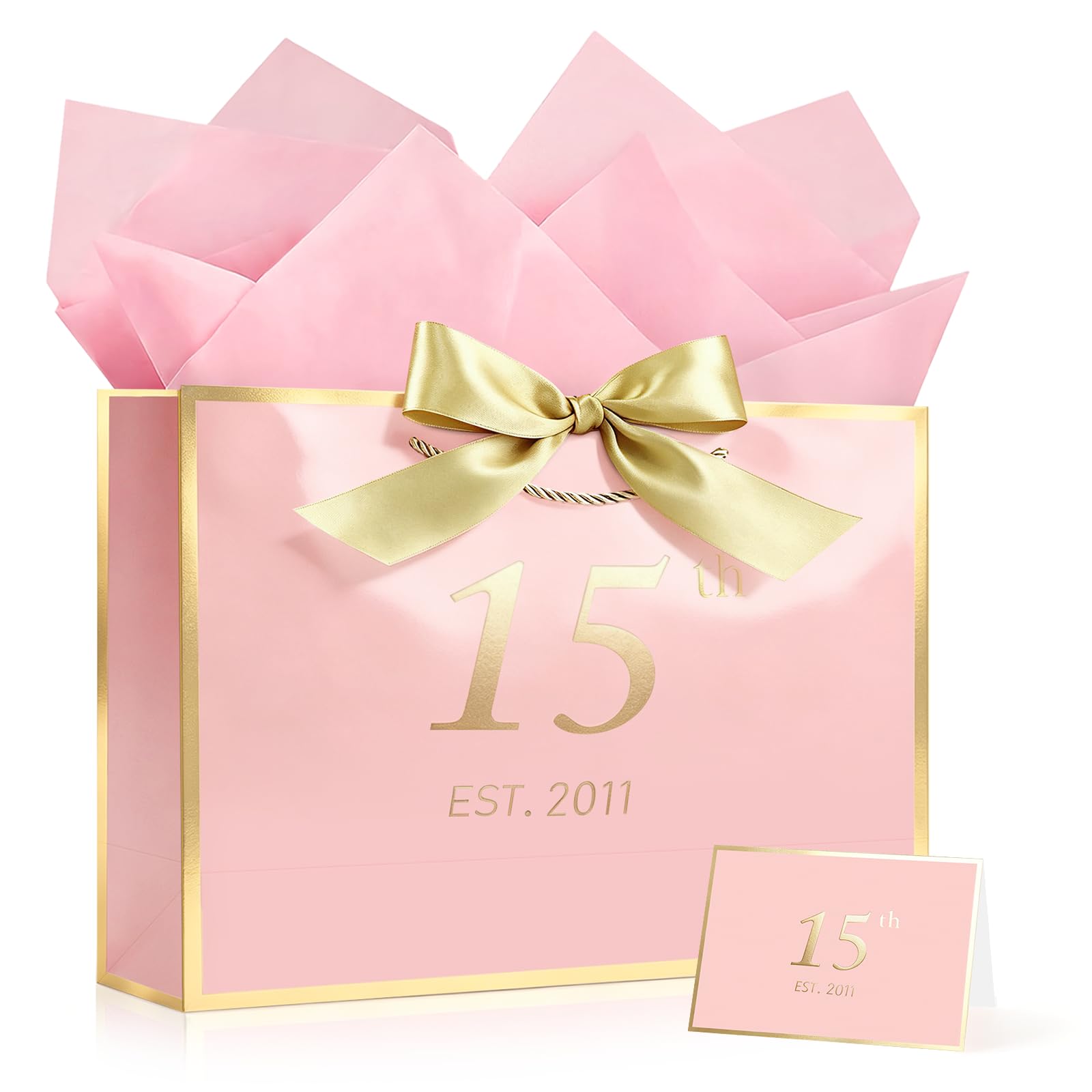 YoungTree Large Pink Gold Frame 15th Birthday Gift Bag Born 2011
