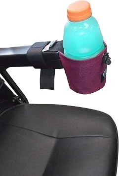 Cup Holder Front Mount for Electric Wheelchair or Mobility Scooter Made in USA. Maroon