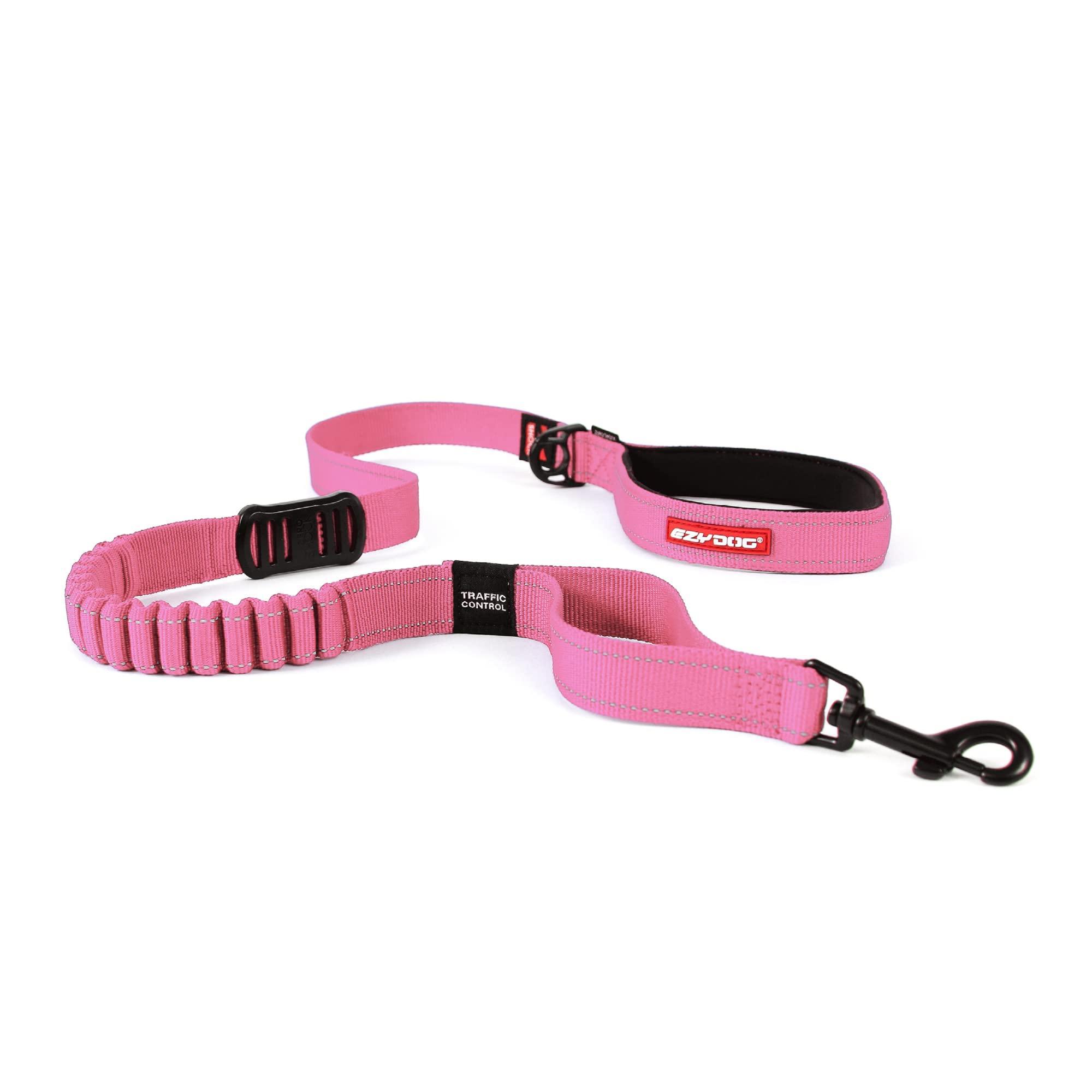 EzyDog - Correa elástica para Perros Grandes y medianos - Correa elástica con Amortiguador elástico - Correa Zero Shock para Perros - Correa Estable y Reflectante (128 cm, Rosa)