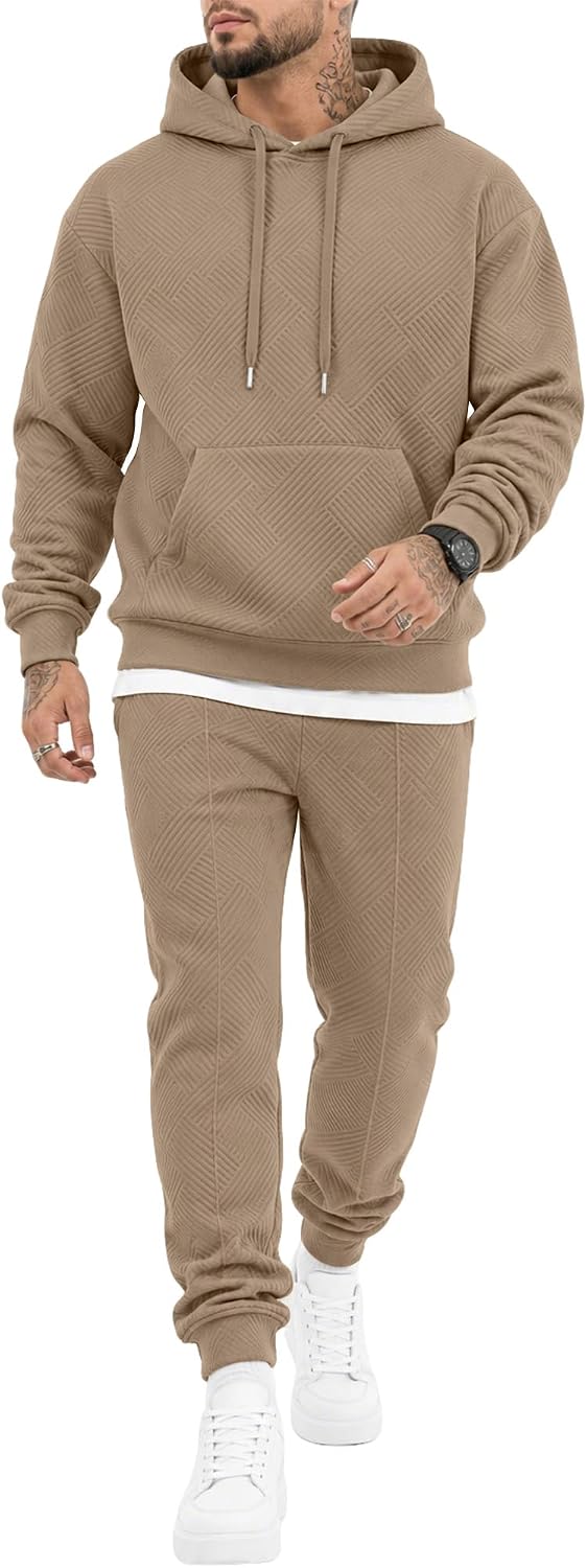 UOUA Mens 2 Piece Set Sweatsuit Pullover Hoodie & Joggers Casual Tracksuit