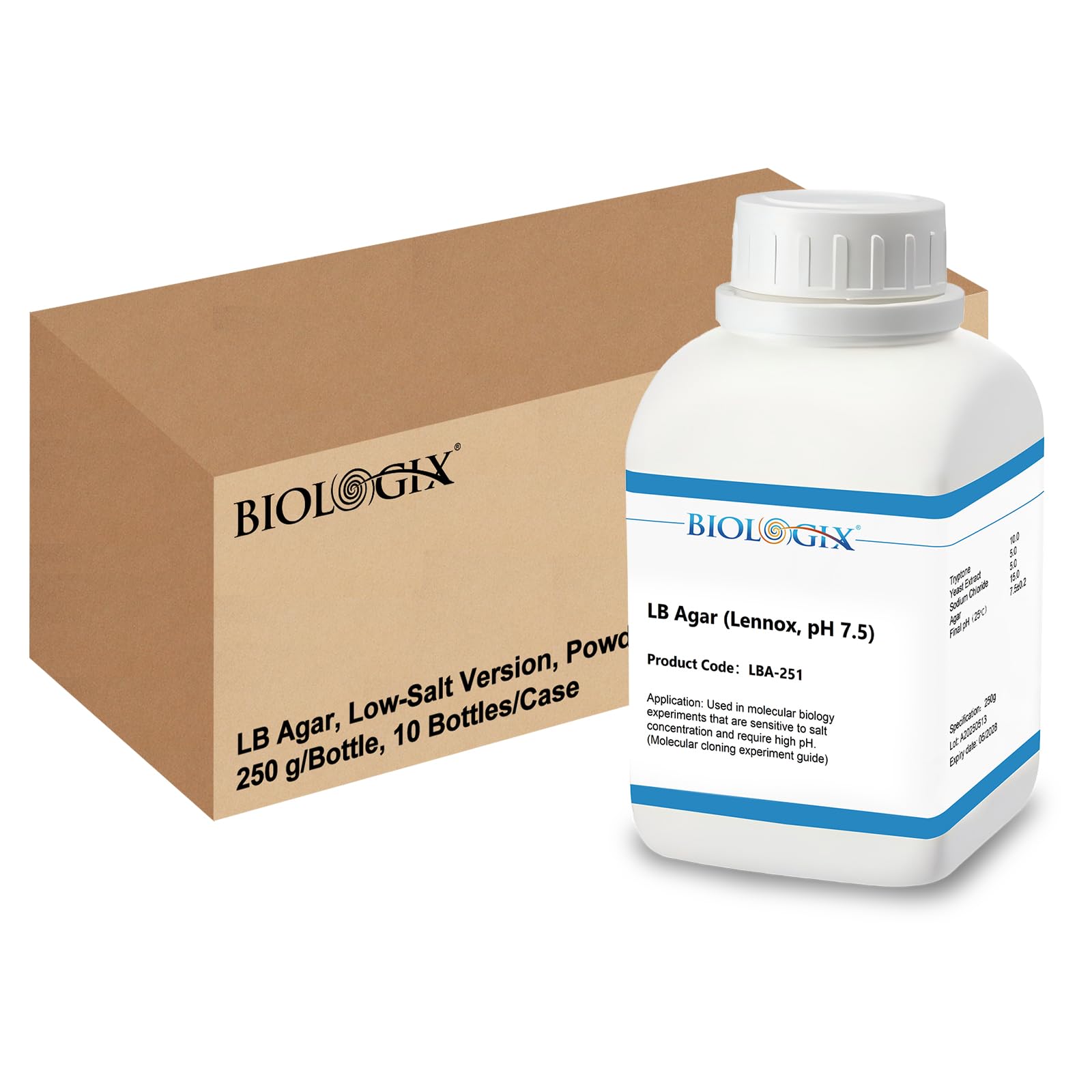 10 Stück LB Agar Medium Pulver, 250g/Flasche, Laborgrad mit Trypton, Hefe Paste, Natriumchlorid & Agar, Luria Brühe Agar Medien für Laborbakterienkultur (LB Agar 250g (Salzarm))