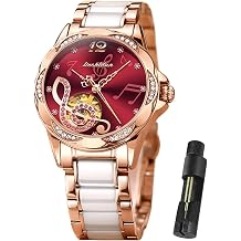 OLEVS Watch for Women Automatic Self Winding Mechanical Ladies Wrist Watch Big face Two Tone Stainless Steel Ceramic Bracelet Heart Diamond Fashion Luxury Ceramic Band Luminous Waterproof