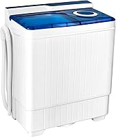 Giantex 26lbs Portable Twin Tub Washing Machine with Spin Dryer, Semi-Automatic, Built-in Drain Pump for Apartment, Dorm, RV - White/Blue