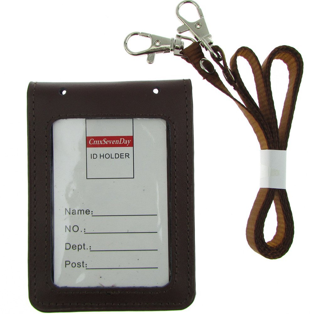 Cmxsevenday C68806 Folding Genuine Leather ID Card Holder with 2 ID Windows, Vertical Style - Brown