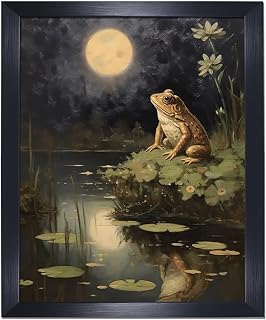 vintage goblincore frog Boho Black framed artwork for walls art poster,Retro gallery DArk academia wall art for living room decor 08x10 in frames wall décor