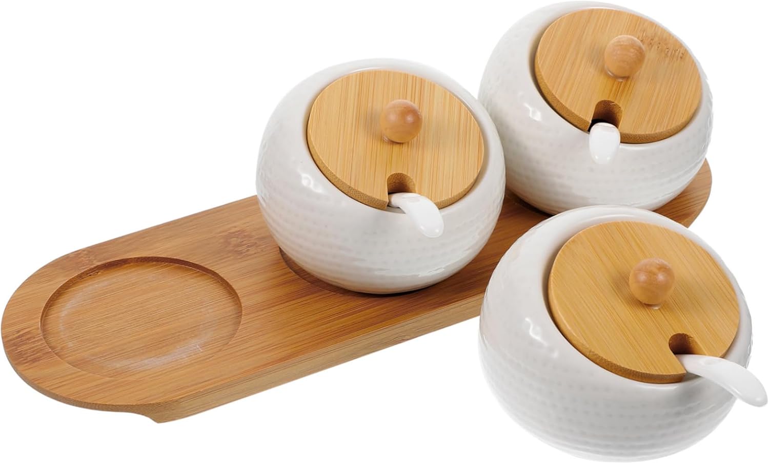 Zerodeko 1set Ceramic Condiment Pots Lids for Sugar Spice and Seasoning Storage Kitchen Jars Tray for Easy Organization and Cooking