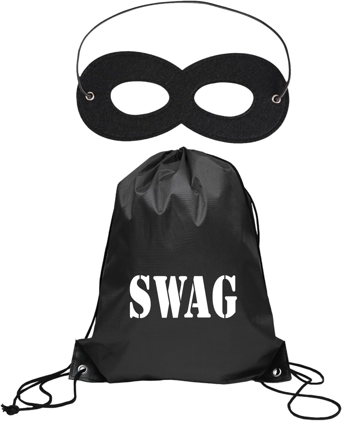 Swag Bag and Eye Mask Drawstring Sack Cops Robbers Thief Burglar Accessory Criminal Cosplay for Masquerade Party Halloween Book Week Dress up Day