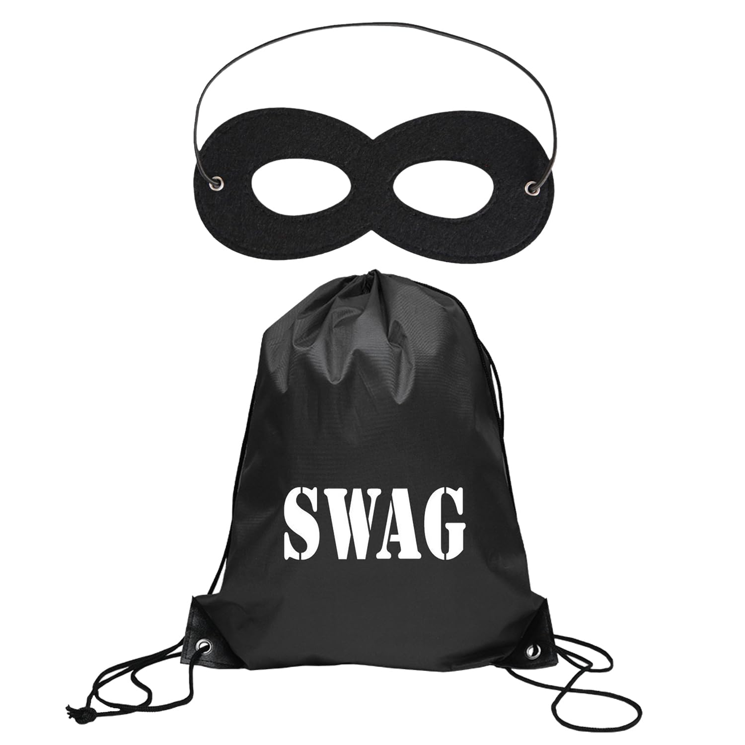 Bohue Swag Bag and Eye Mask Drawstring Sack Cops Robbers Thief Burglar Accessory Criminal Cosplay for Masquerade Party Halloween Book Week Dress up Day