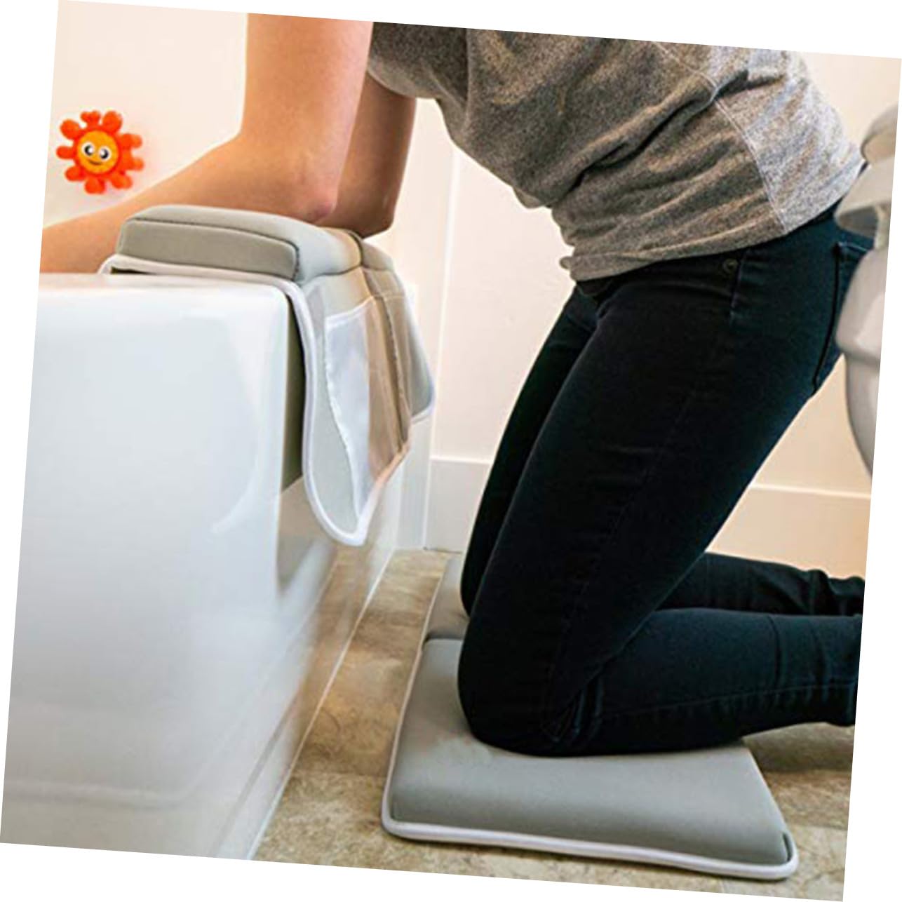 Alfombra Antideslizante para Bebés Sbr Gris Ventosas | Baño y Ducha, Bolsillos Integrados, Apoyo para Codos y Rodillas, Uso Infantil