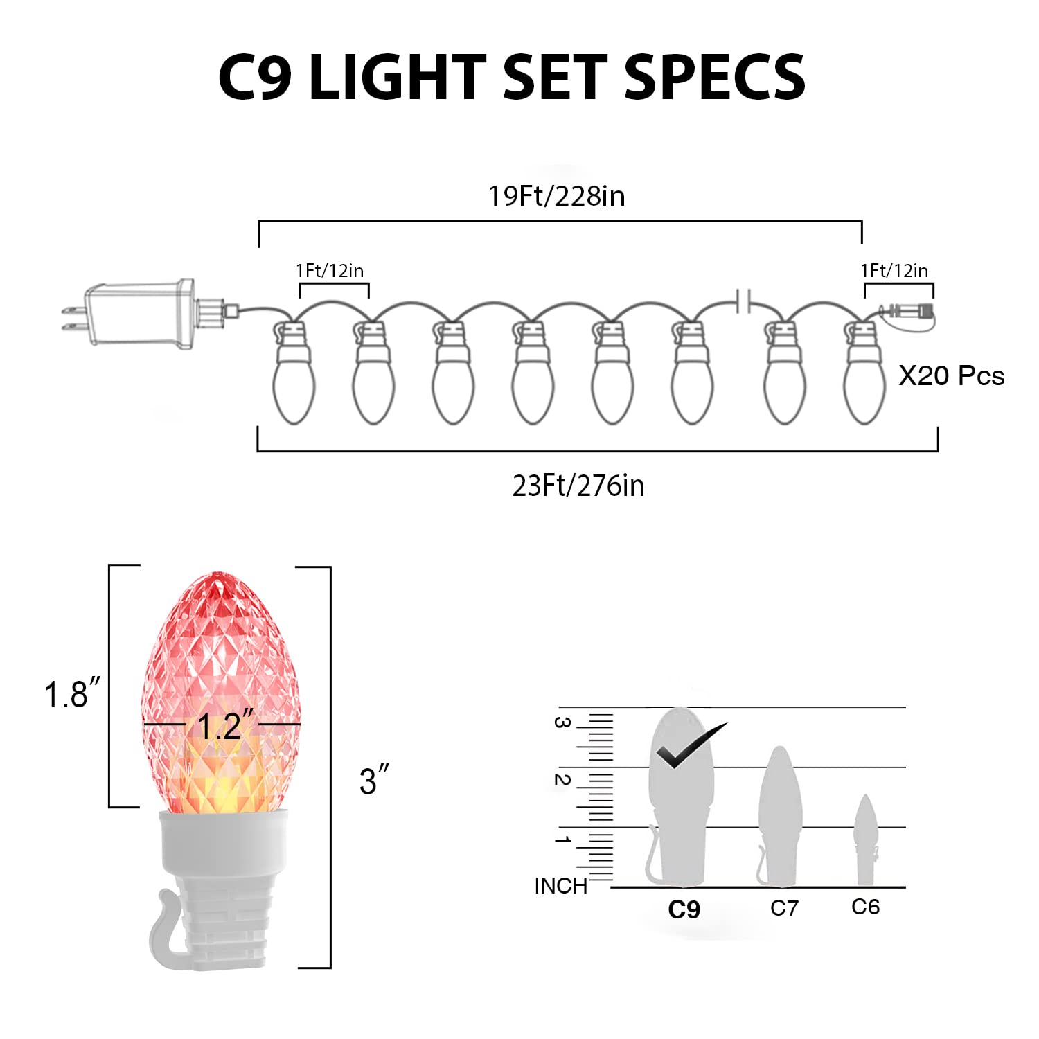 C9 Light Specifications 25 Bulbs C9 Twinkle Triple Dipped
