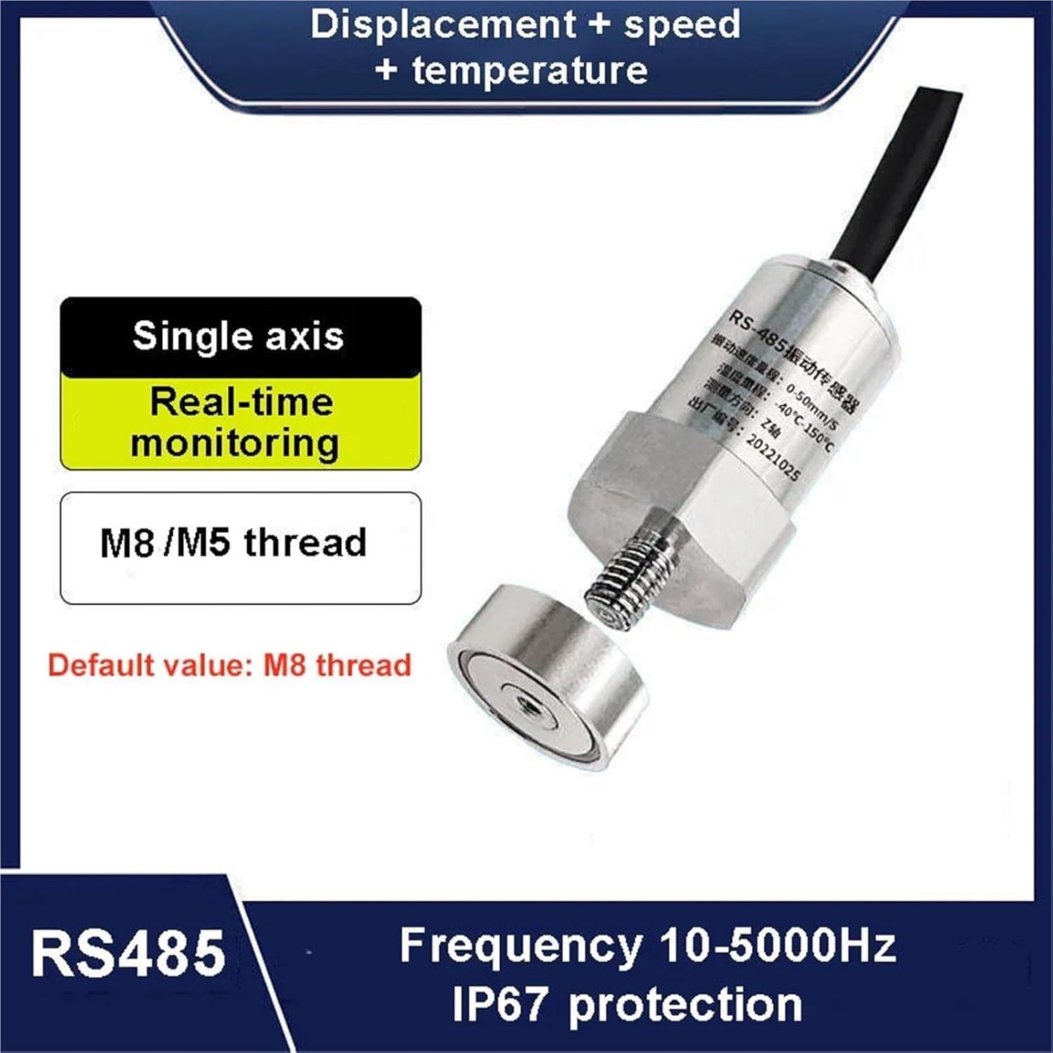 Motor Vibration Sensor Frequency Tester Motor Bearing Mechanical Temperature Three-axis Vibration Detector Waterproof(ZD03)