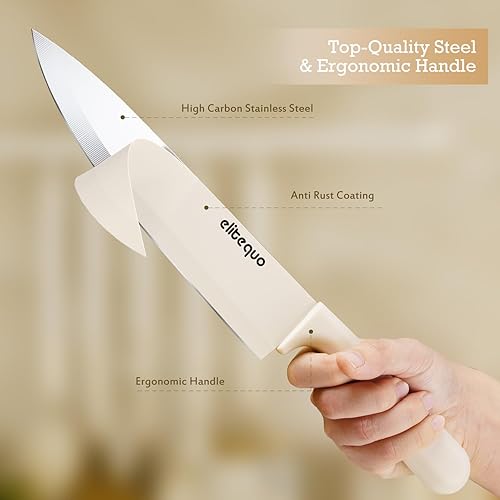 Miniatura 4 de Juego de 8 cuchillos de cocina con afilador, apto para lavavajillas, acero inoxidable alemán con mango ergonómico antideslizante