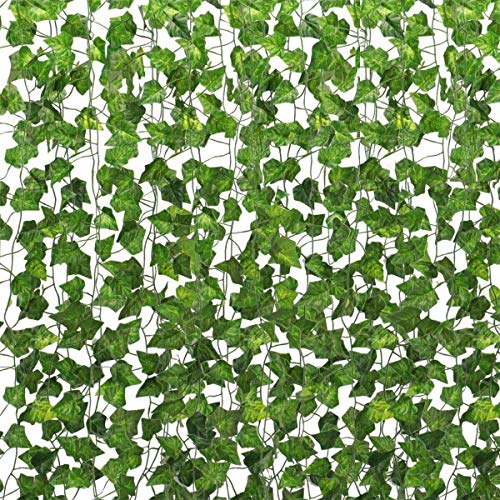 Foraineam Künstliche Efeublätter, 24 Stränge, ca. 50 m, zum Aufhängen, grüne Blätter, Girlande, künstliche Blätter, Blumen für Hochzeit, Zuhause, Party, Garten, Wanddekoration Cover