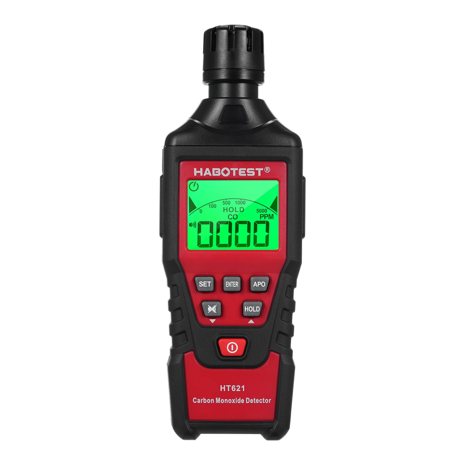HABOTEST HT621 Detector portátil de monóxido de Carbono - Detector de CO portátil con Sensor electroquímico Rango de 0 a 5000 PPM - Pantalla LCD retroiluminada Alarmas sonoras y