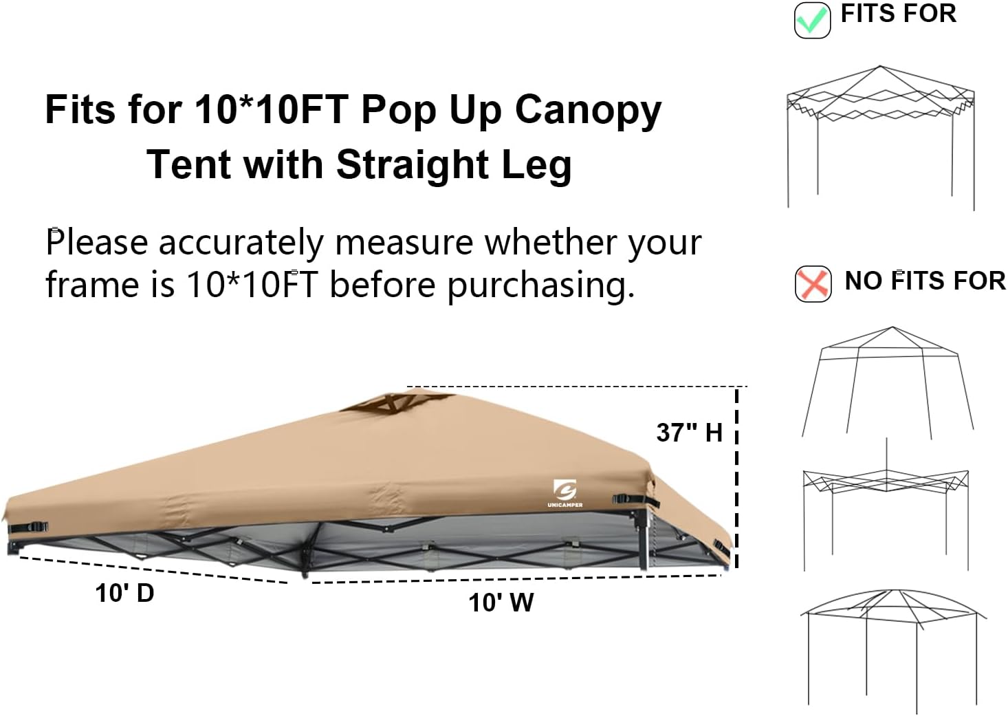 10x10 Pop Up Canopy Replacement Top Cover with Air Vent for Straight Leg Canopy Tent, Waterproof for Outdoor Garden Patio Camping Sun Shade (Khaki)