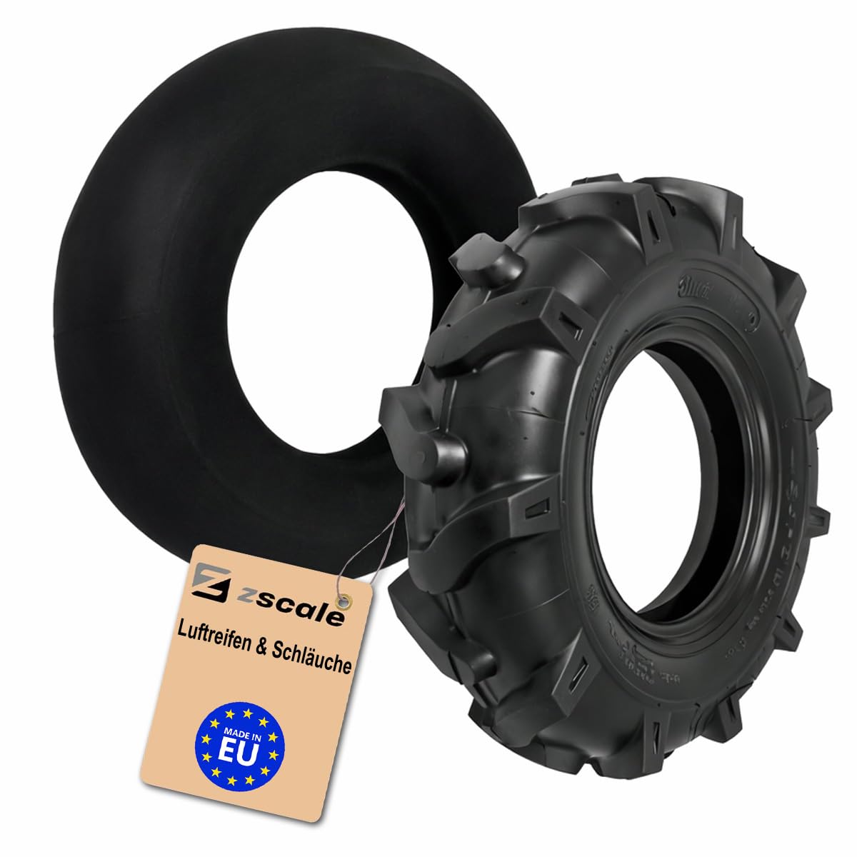 ZAB-S Set – Luftreifen & Schläuche, Ersatzreifen aus Gummi Ø400mm – für Schubkarren, Bollerwagen, Sackkarren, Gartenwagen (OD400x8TR)