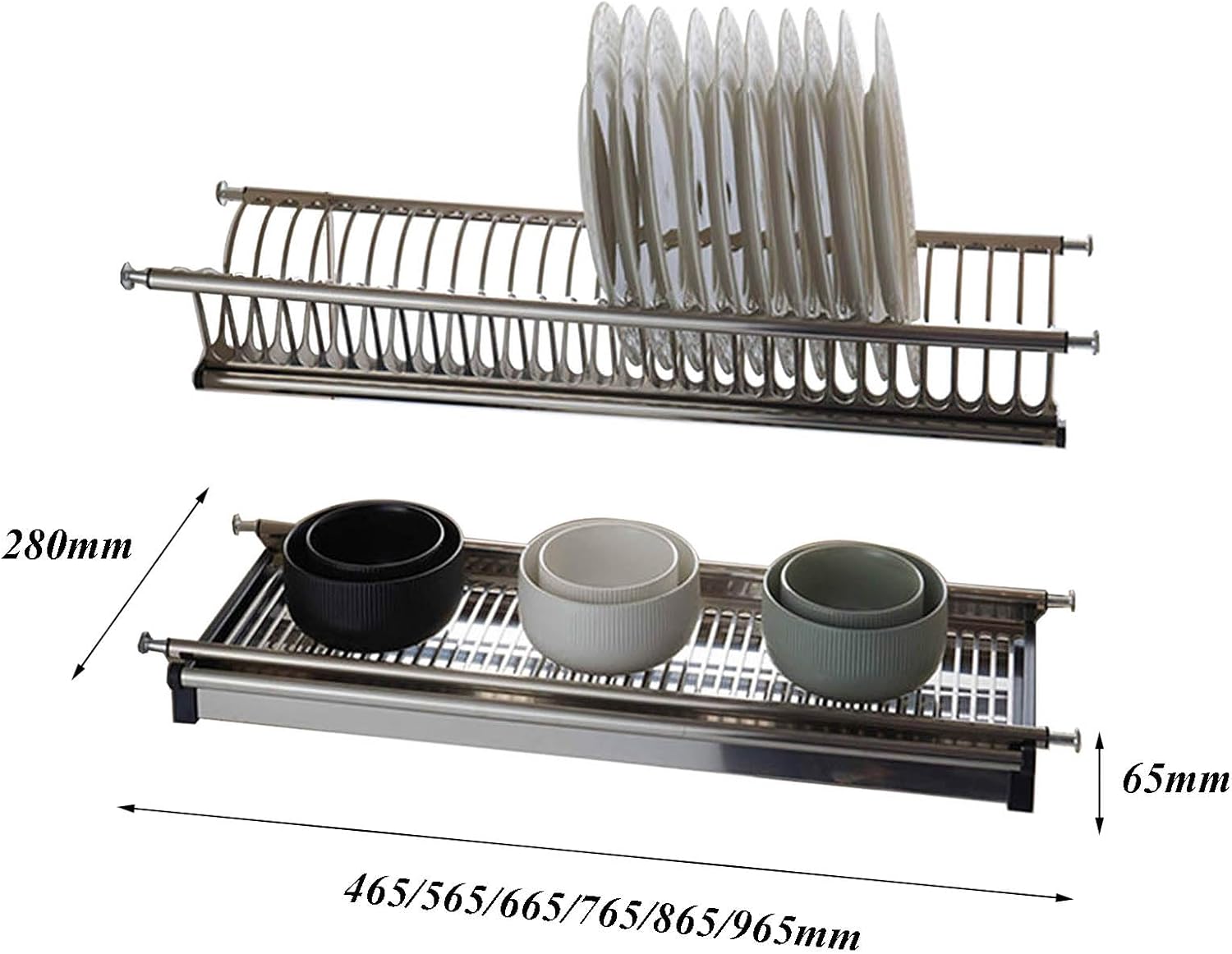 Stainless Steel Dish Racks Organizer with Drain Pan, Inside The Cabinet 2 Tier Storage Shelves for Kitchen, Bathroom, Office, Bedroom, Garage, Craft Room