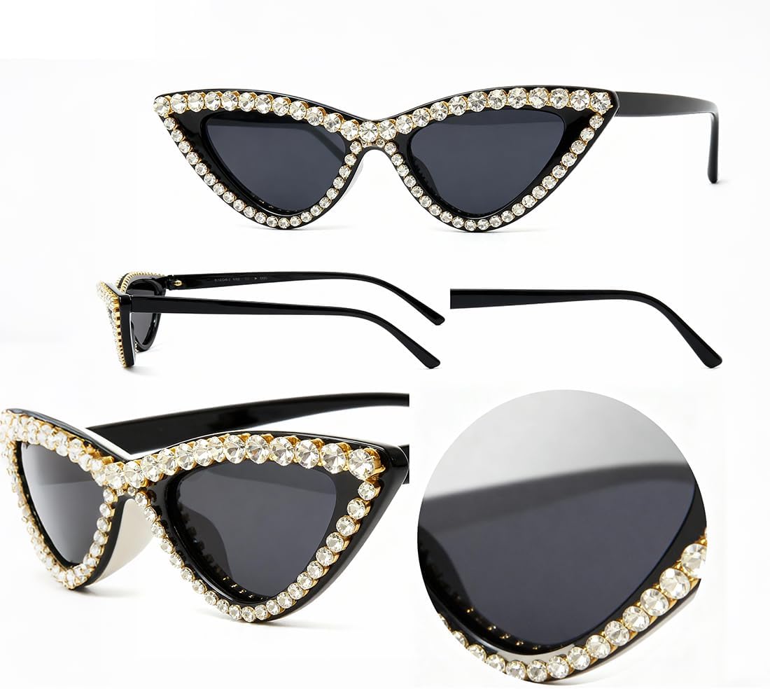 Rhinestone Bling Crystal Round Sunglasses UV protection Punk Rivet Eyewear - Image 2