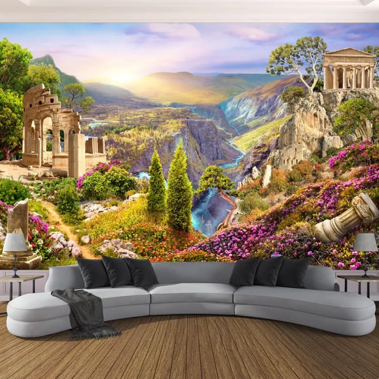 Papier peint paysage de vallée 3D pour agrandir un salon
