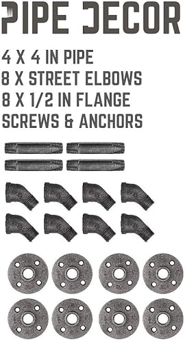 Miniatura 9 de Soportes de estante angulares industriales rústicos  Juego de cuatro soportes de doble brida de tubo de 4 pulgadas, accesorios de metal de hierro