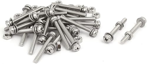 IIVVERR Tornillo de cabeza Phillips de acero inoxidable 304 M3x25mm Tornillo tuerca con arandela 25 juegos (M3x25mm 304 Tornillo de cabeza Phillips