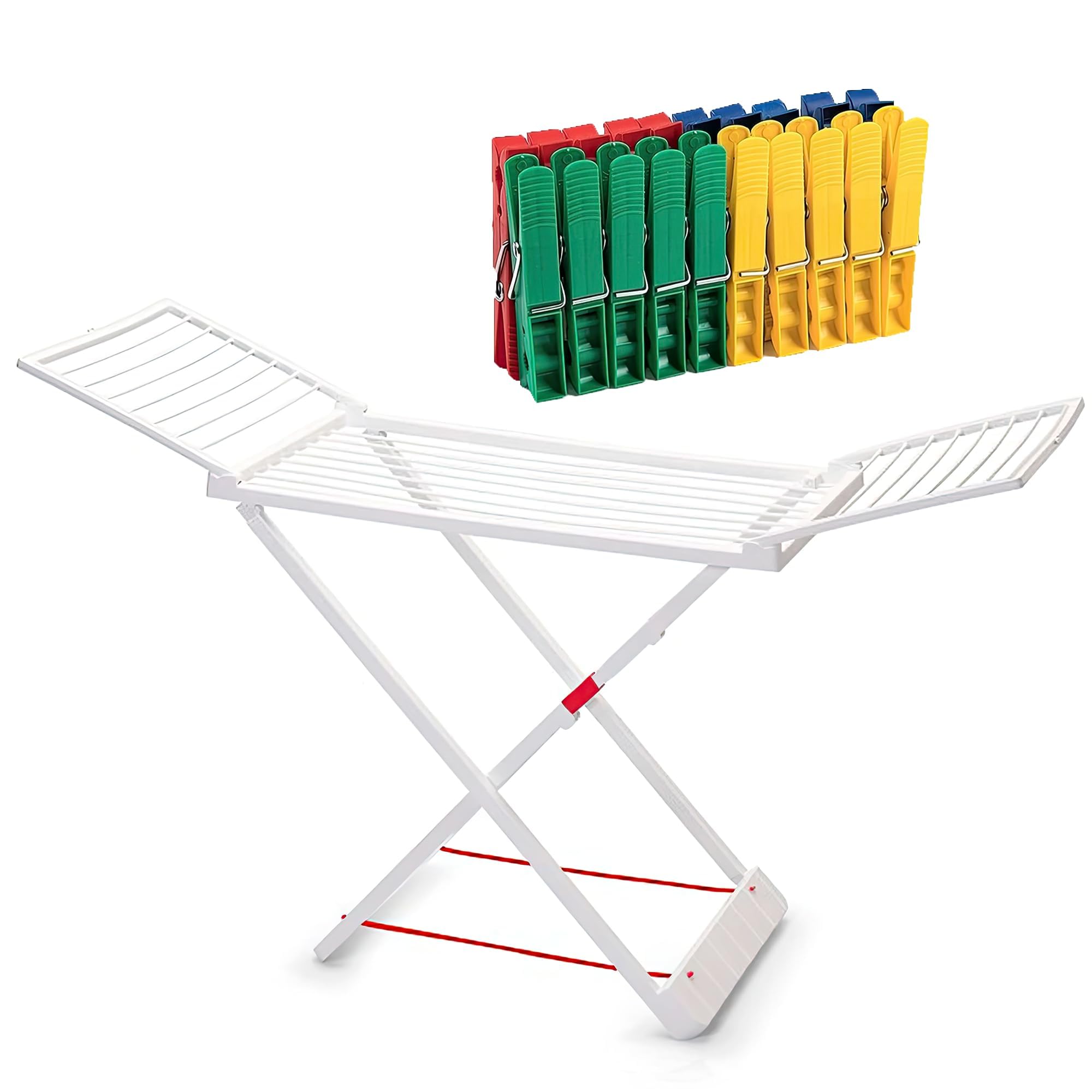 ForenTex Tendederos Plegables con alas, Hecho de Resina, Superficie de tendido 20 m, con Bloqueo de Seguridad, Resistente al Sol, Incluye 20 Pinzas (Blanco)