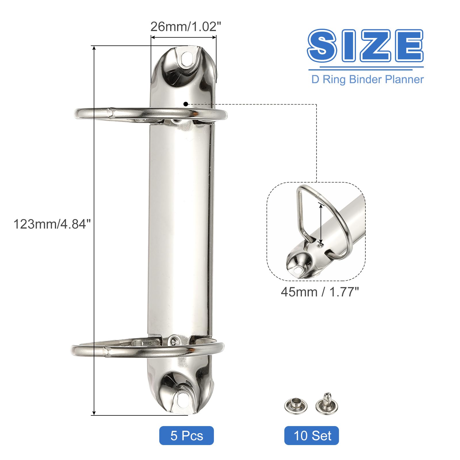 PATIKIL B7 2 Anelli Meccanismi Raccoglitori, 5 Set 1.77" Anelli D Sostituzione Raccoglitore, 26mm Argento
