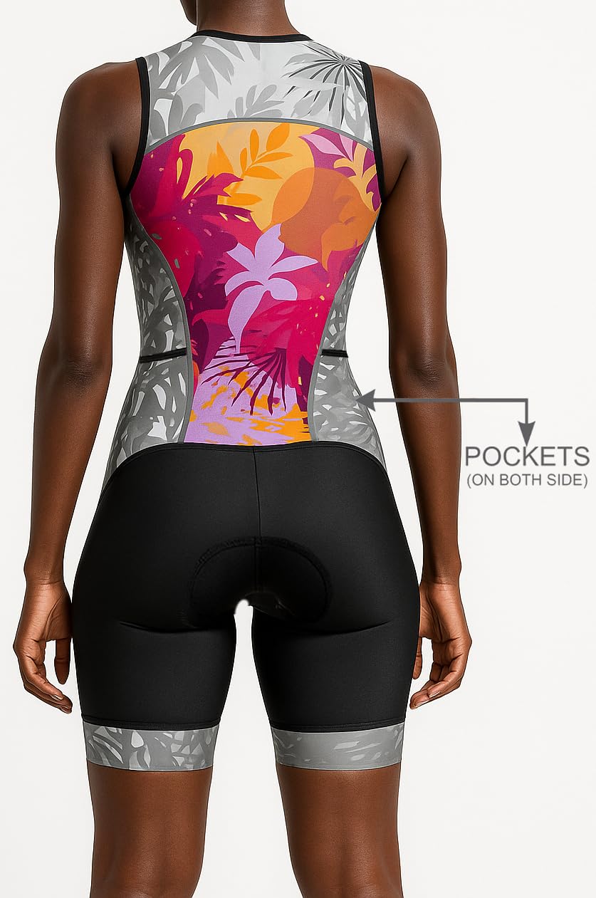 WIXEN Triathlon-Anzug Damen ärmellos gepolstert Radfahren Rennen Schwimmen Laufen Trisuit
