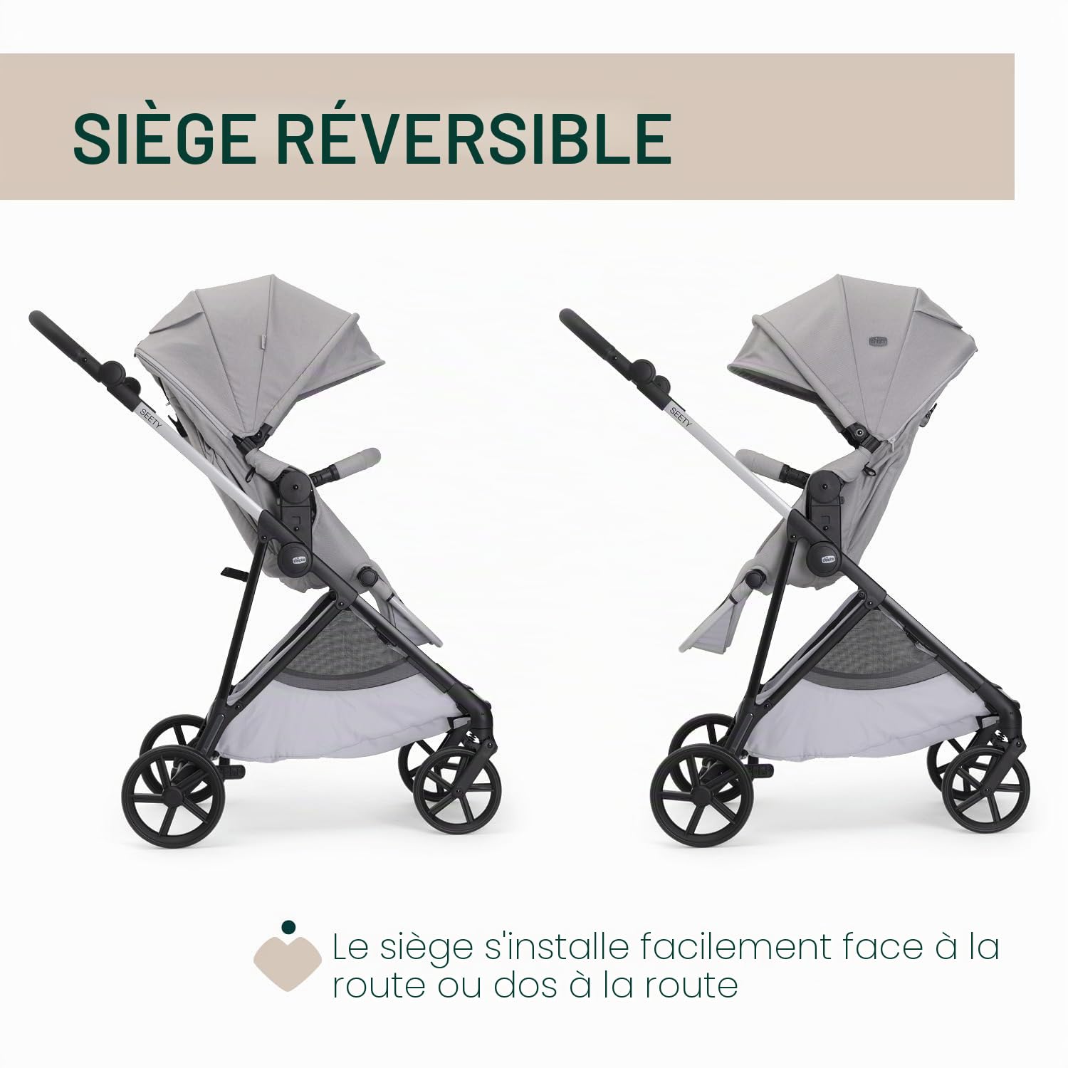Chicco Poussette Seety, Poussette Légère et Compacte de 0 Mois à 4 Ans, Charge Max 22kg, Poussette Pliable, Dossier Réglable, Fermeture Automatique en 1 Geste, Capote Pare-soleil et Habillage Pluie
