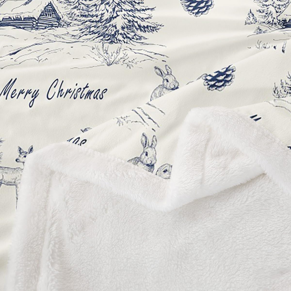 Erosebridal Navy Blue Christmas Throw Blanket 40x50 Size, Winter Village Blanket for Kids Adults, Christmas Tree Reindeer Pattern Fleece Blanket, Xmas Holiday Theme Sherpa Blanket