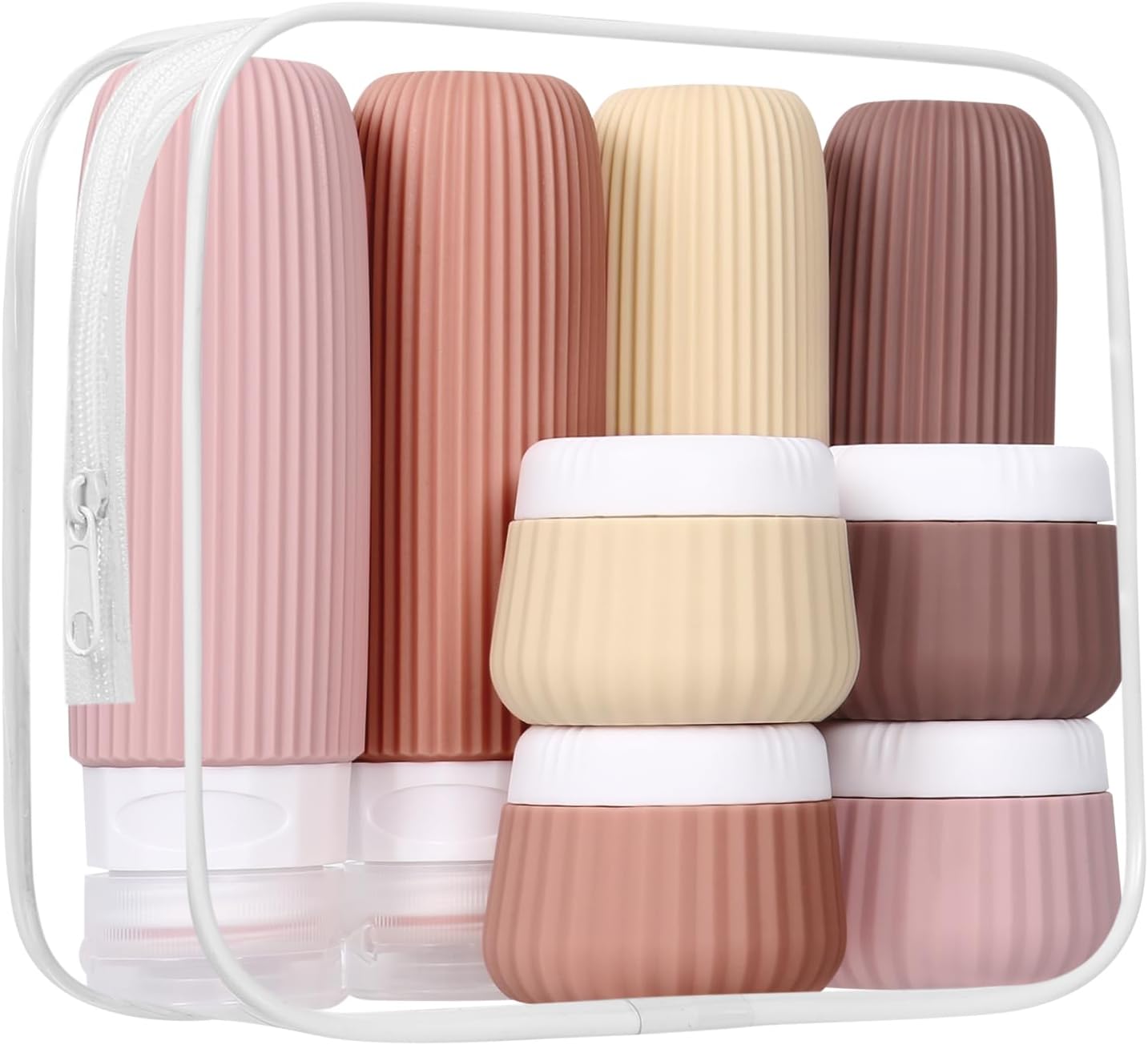 Set of 8 Travel Bottles – Travel Container to Fill 30/90 ml, Silicone Travel Bottle, Reusable and Leakproof Travel Bottle Container, Airplane Kit Toiletry Bag