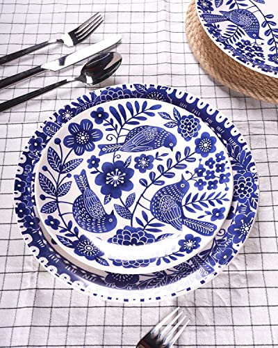Sonemone Blue Salad Plates Set Of 4, 8.75 Inch Bird Ceramic Lunch Plates For Salad, Snack, Pasta, Microwave, Oven And Dishwasher Safe, Scratch Resistant #TOP5