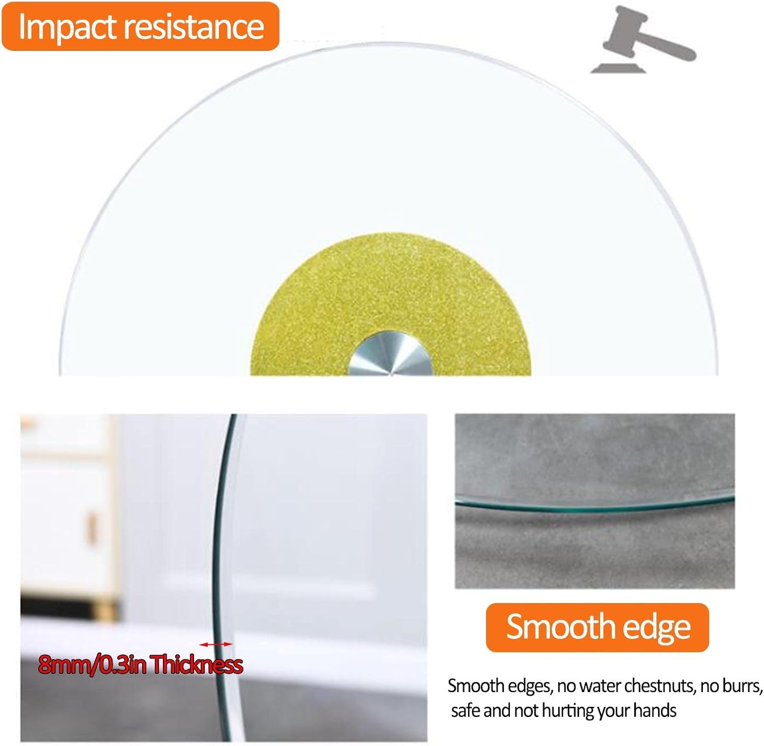 LIGUOYI Round Glass Table Top, 8mm Thick Polished Edges, Table Top Tempered Glass Round with Non-Slip Base, Tempered Glass Round Table Top for Kitchen Living Room, Stablize, Not Inclined