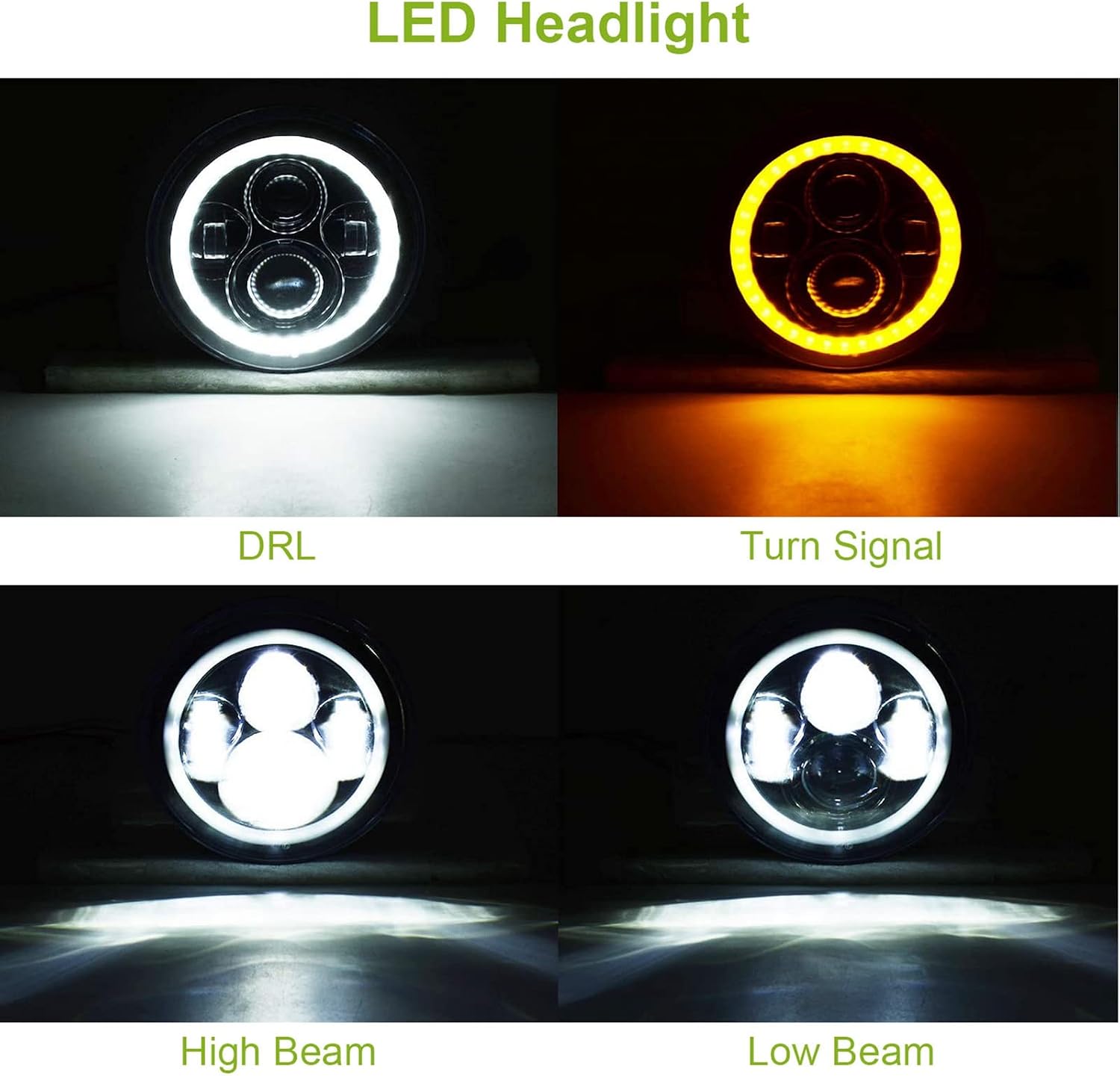 KOCASO 7 Inch Round LED Headlights for Jep Wrangler TJ JK CJ LED Headlight Halo Headlamp with Daytime Running DRL High Low Beam