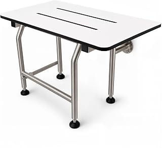 Wall Mounted Phenolic Folding Shower Seat with Legs - Handicap Shower Chair for Elderly & Disabled, Heavy Duty Bath Seat, ADA Compliant Foldable Bathroom Bench - 24" Length, White, 400 lbs Capacity | Handicap Shower Chair, Elderly & Disabled, Heavy Duty Bath Seat, ADA Compliant, Foldable Bathroom Bench