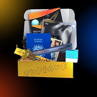 The Curiosity Box Science Gadgets for Teenagers and Adults, STEM Collection with Gyroscope, Astonishing Ruler, Soma Cube, Solar System Decals, Art Forms in Nature Book + Vsauce Vice T-Shirt (XL)
