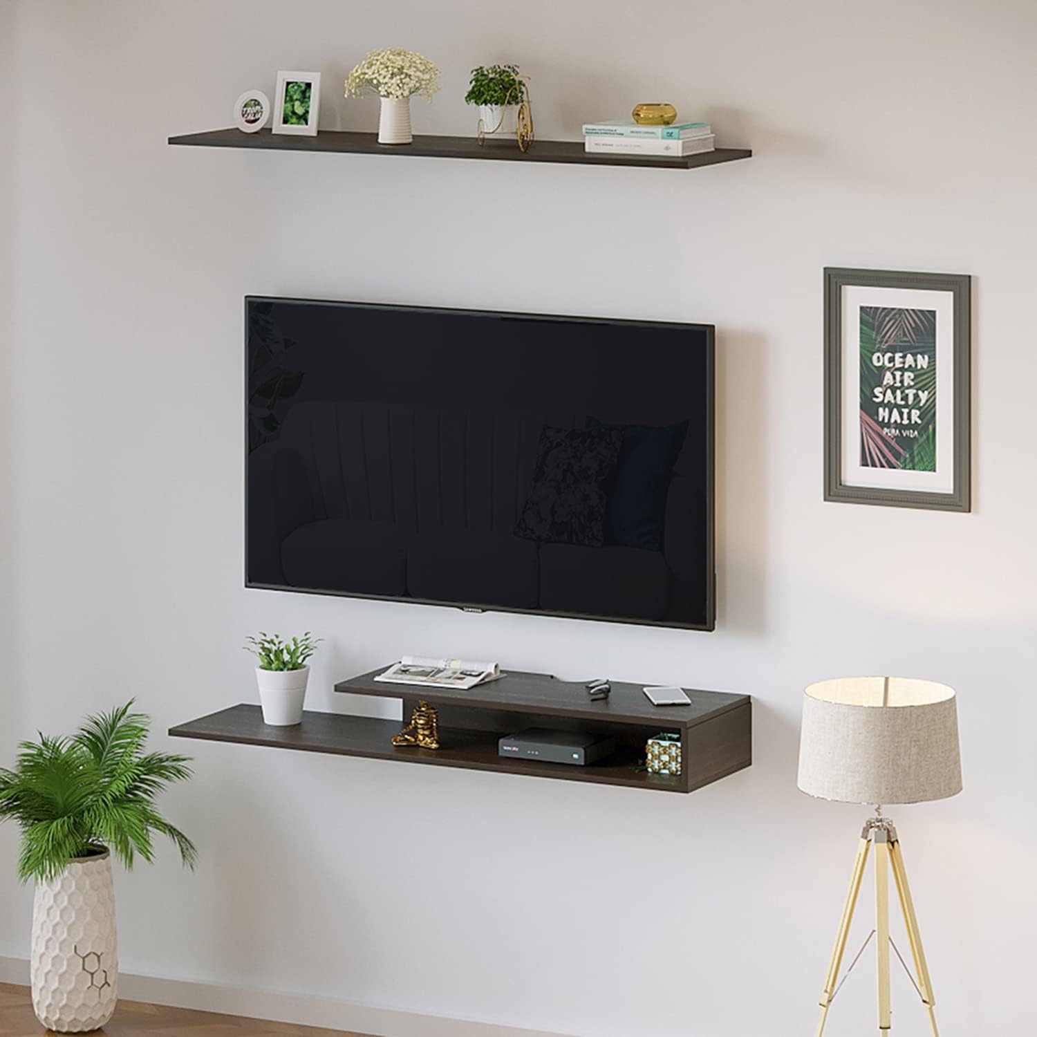 BLUEWUD Kunsua Engineering Wood Wall Mount TV Entertainment Unit Set Top Box Stand/TV Cabinet with Shelves for Books & Décor Display Unit Bed Living Room Upto 55 Inches (Wenge)