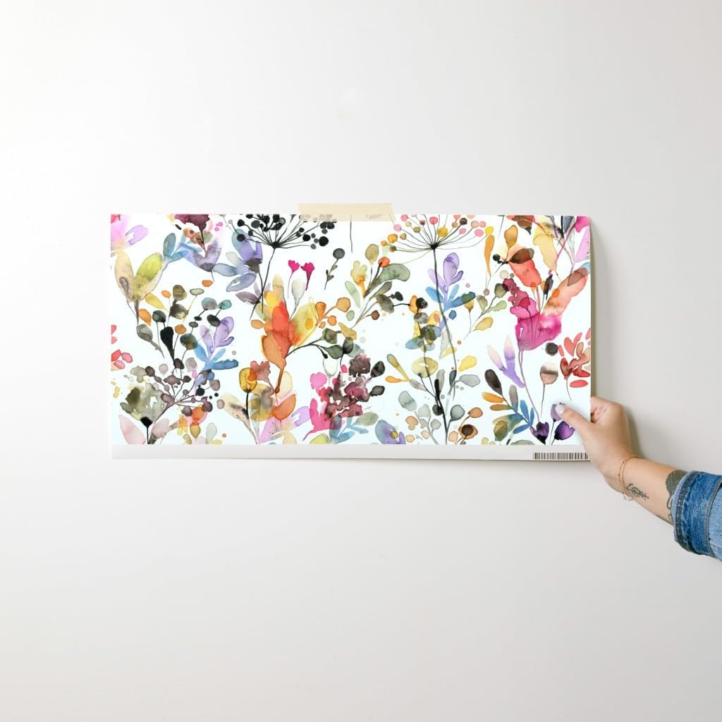 Removable Wallpaper Swatch - Wild Nature Plants Watercolor Botanical Custom Pre-Pasted Wallpaper by Spoonflower