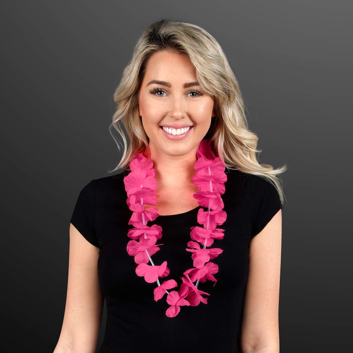 FlashingBlinkyLights Set of 12 Non-Light-Up Pink Leis Flower Necklaces