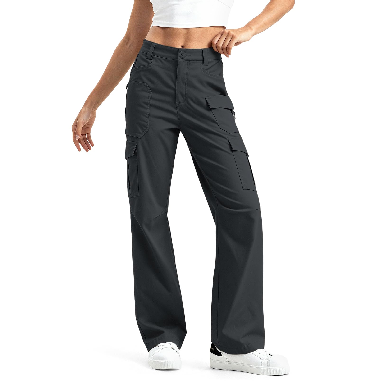 Womens Cargo Pants High Waisted Wide Leg Work Casual Pants Comfy Cotton Baggy Y2k Streetwear with Pockets