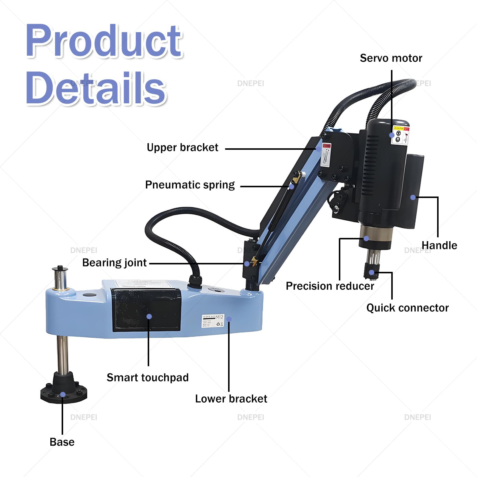 Roscadora eléctrica M3-M20, roscadora Universal de 360° con Brazo Flexible de 1100 mm y 8/9 portamachos GT12 ANSI, Alta Velocidad de 0 a 375 RPM. Vertical-M20